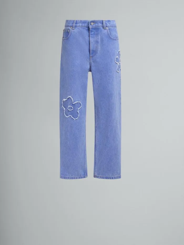 Women Marni Pants Light Blue Denim Boyfriend Jeans With Patch Details