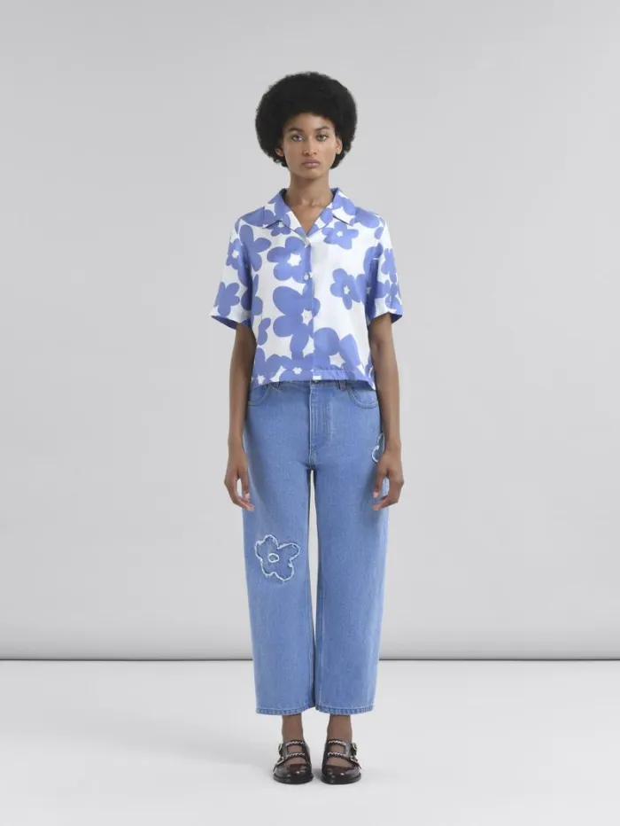 Women Marni Pants Light Blue Denim Boyfriend Jeans With Patch Details