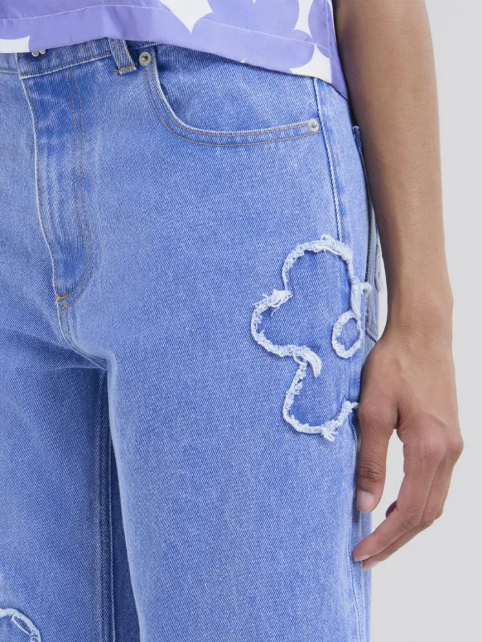 Women Marni Pants Light Blue Denim Boyfriend Jeans With Patch Details