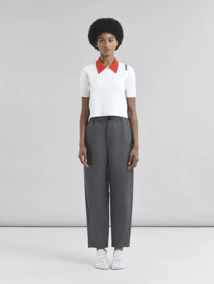 Women Marni Pants Straight Gray Wool Trousers With Marni Symbol