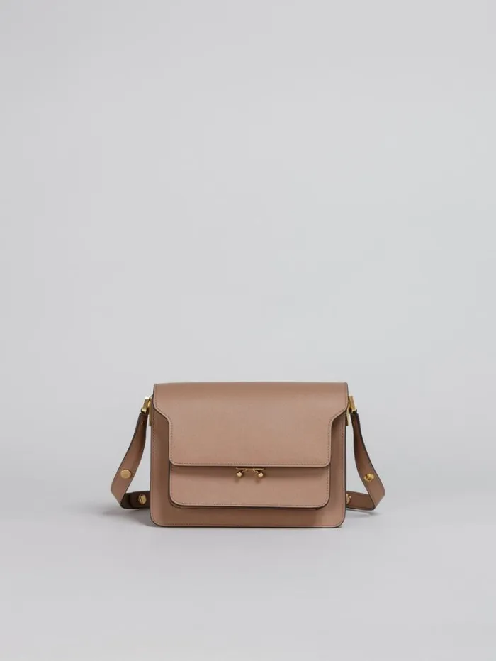 Women Marni Shoulder Bags Trunk Medium Bag In Beige Saffiano Leather