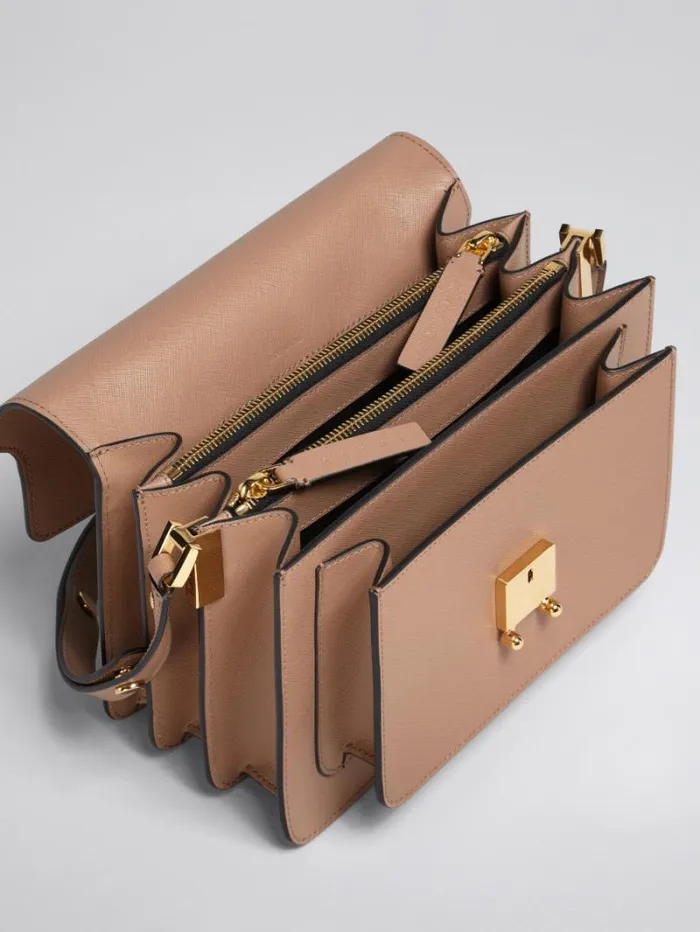 Women Marni Shoulder Bags Trunk Medium Bag In Beige Saffiano Leather