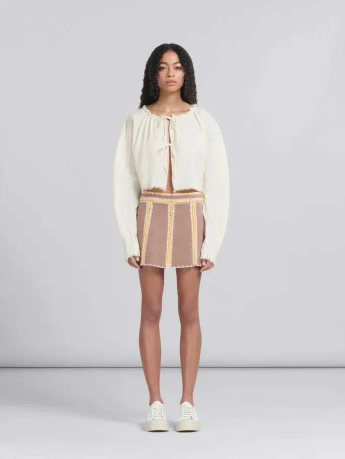 Women Marni Skirts Brown Organic Denim Mini Skirt With Crochet Details