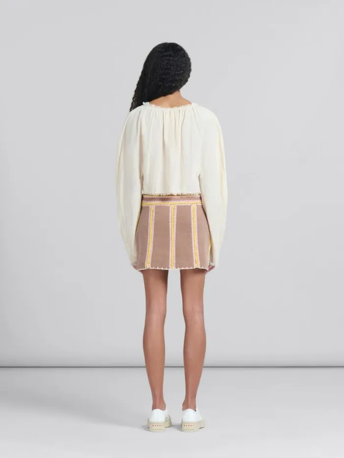 Women Marni Skirts Brown Organic Denim Mini Skirt With Crochet Details