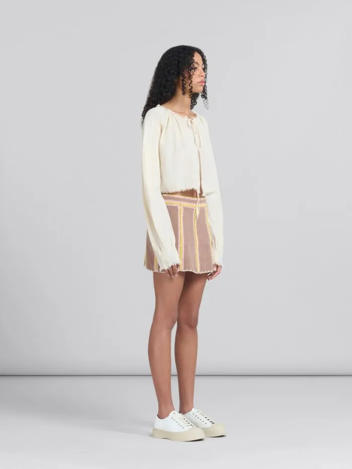 Women Marni Skirts Brown Organic Denim Mini Skirt With Crochet Details