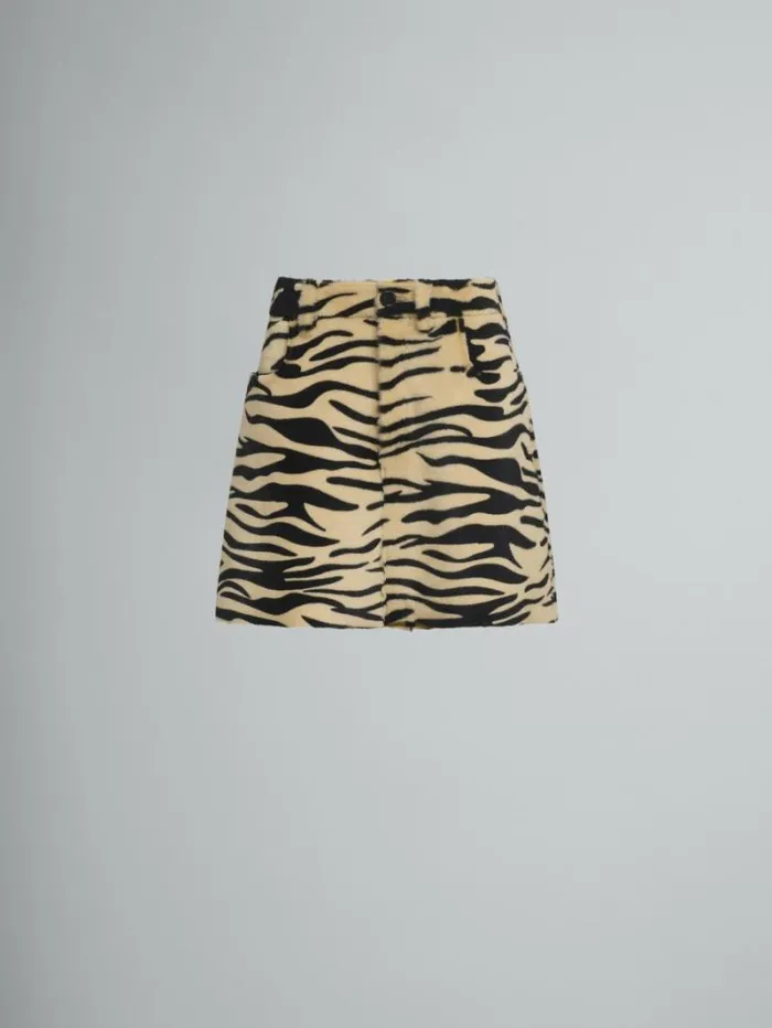 Women Marni Skirts Shearling Miniskirt With Tiger Print