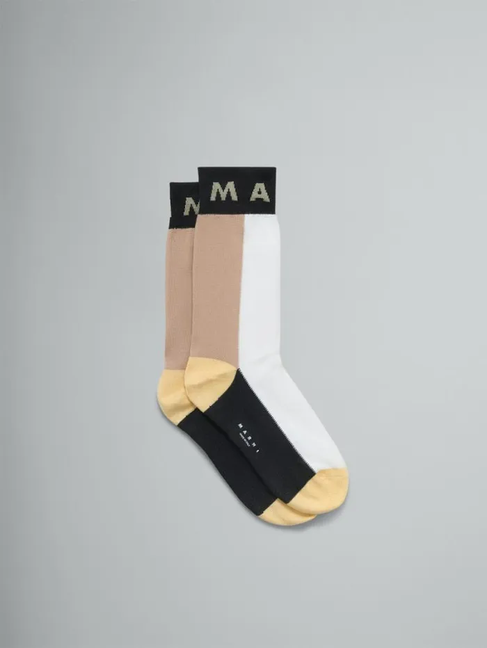 Women Marni Socks Ivory Colour Block Socks