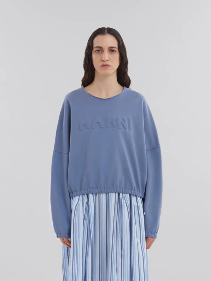 Women Marni Sweatshirts Blue Organic Cotton Sweatshirt With Padded Logo