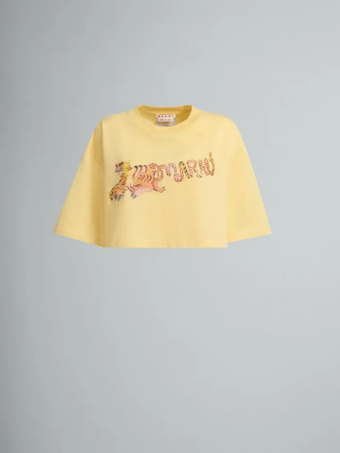 Women Marni Tops and Tshirts Yellow Organic Jersey Cropped TShirt With Print