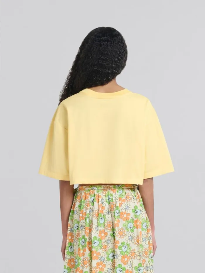 Women Marni Tops and Tshirts Yellow Organic Jersey Cropped TShirt With Print