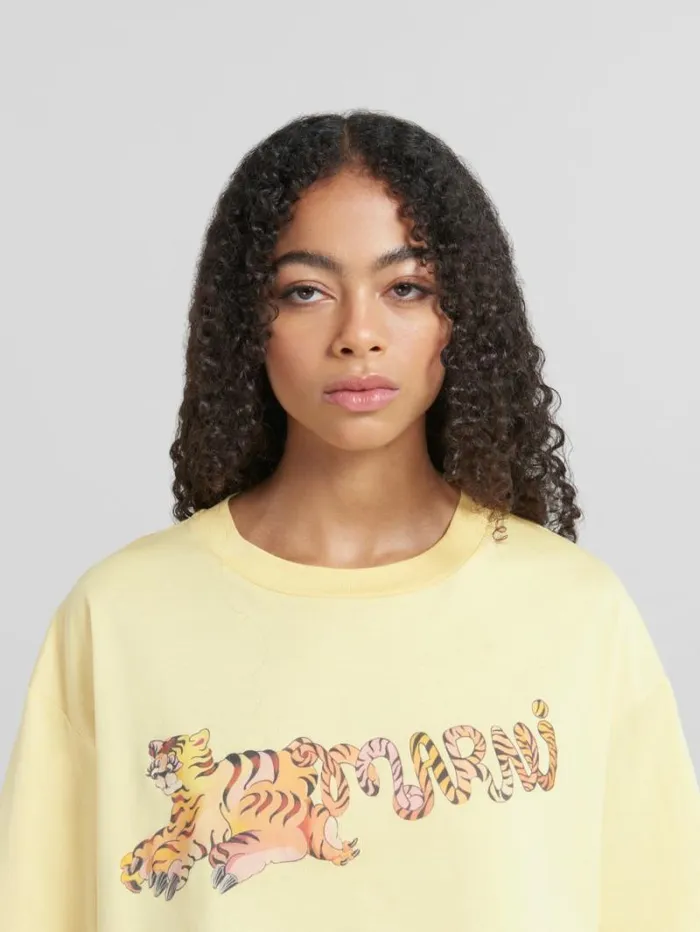 Women Marni Tops and Tshirts Yellow Organic Jersey Cropped TShirt With Print