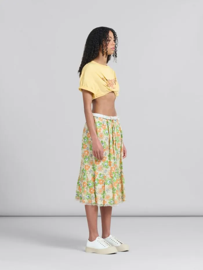 Women Marni Tops and Tshirts Yellow Organic Jersey Cropped TShirt With Print
