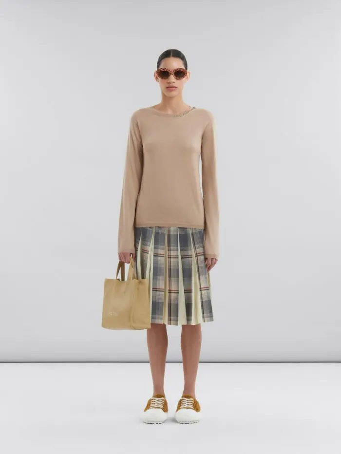 Women Marni Tote Bags Beige Leather Museo Soft Tote Bag With Marni Mending