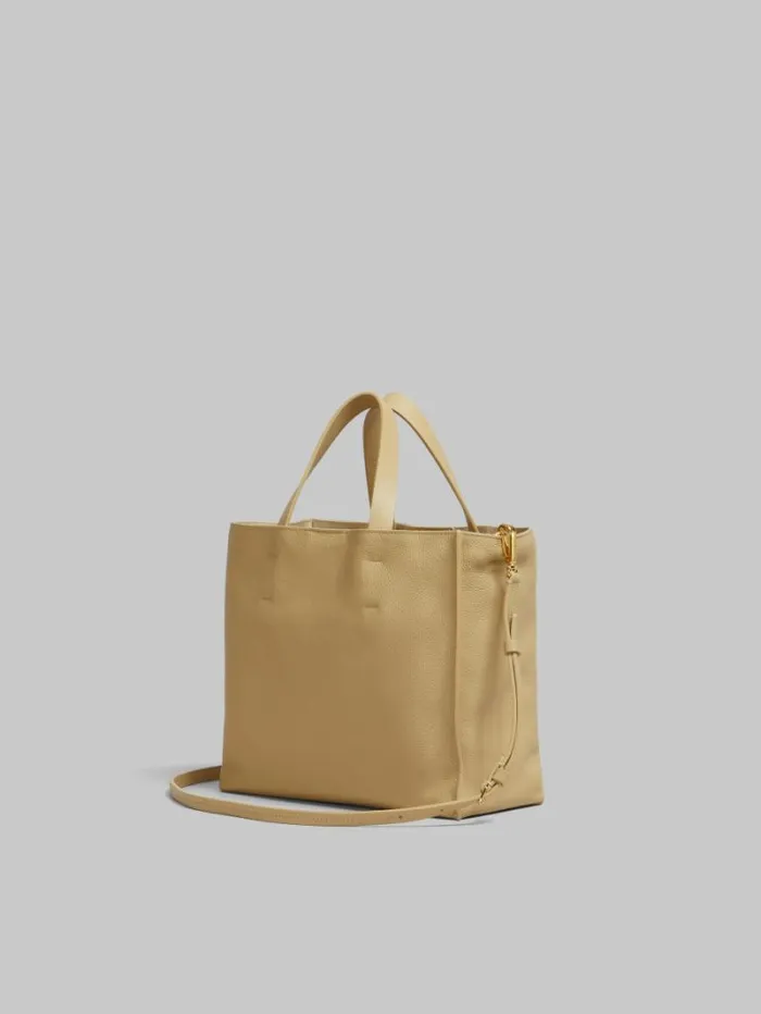 Women Marni Tote Bags Beige Leather Museo Soft Tote Bag With Marni Mending