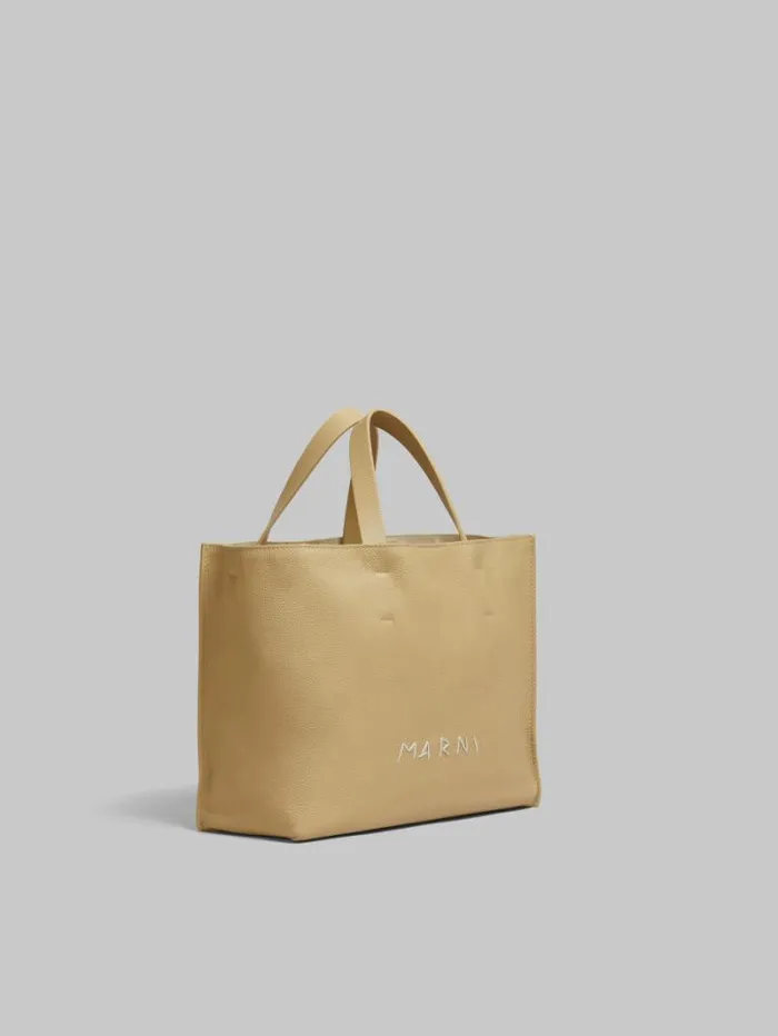 Women Marni Tote Bags Beige Leather Museo Soft Tote Bag With Marni Mending