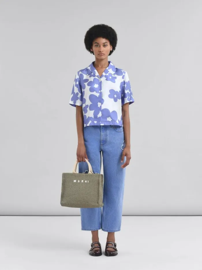 Women Marni Tote Bags Green RaffiaEffect Small Tote Bag