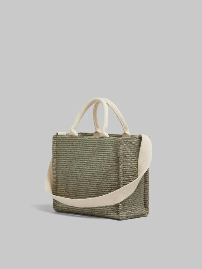 Women Marni Tote Bags Green RaffiaEffect Small Tote Bag