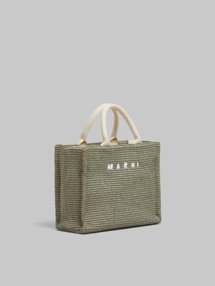 Women Marni Tote Bags Green RaffiaEffect Small Tote Bag