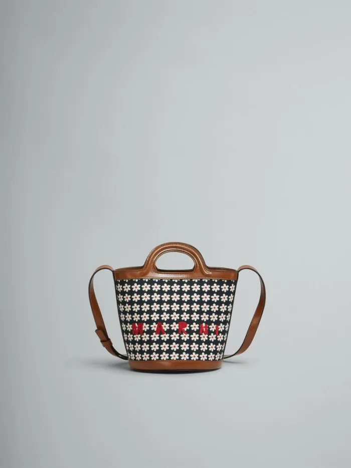 Women Marni Tropicalia Bag Black Canvas Tropicalia Small Bucket Bag With Daisy Print