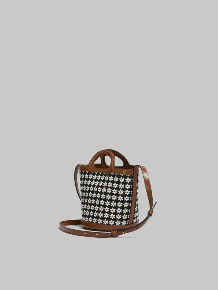 Women Marni Tropicalia Bag Black Canvas Tropicalia Small Bucket Bag With Daisy Print