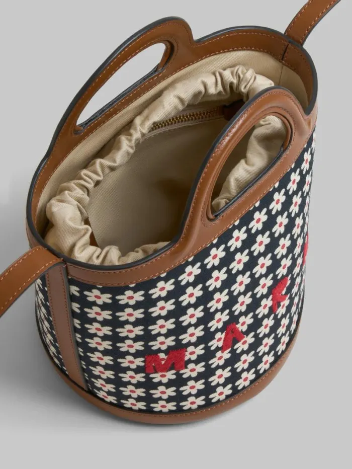 Women Marni Tropicalia Bag Black Canvas Tropicalia Small Bucket Bag With Daisy Print