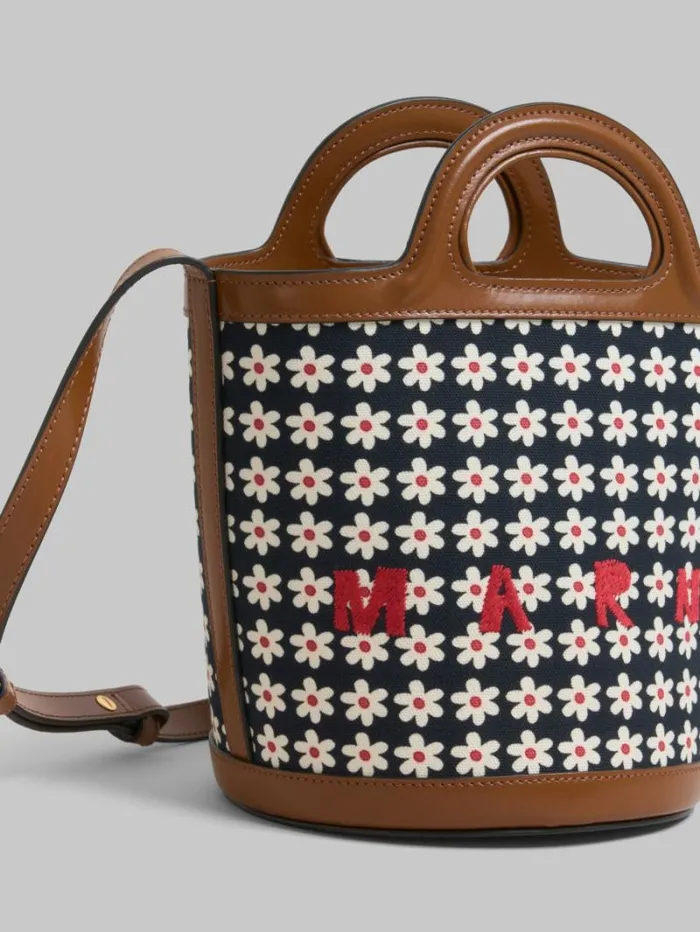 Women Marni Tropicalia Bag Black Canvas Tropicalia Small Bucket Bag With Daisy Print