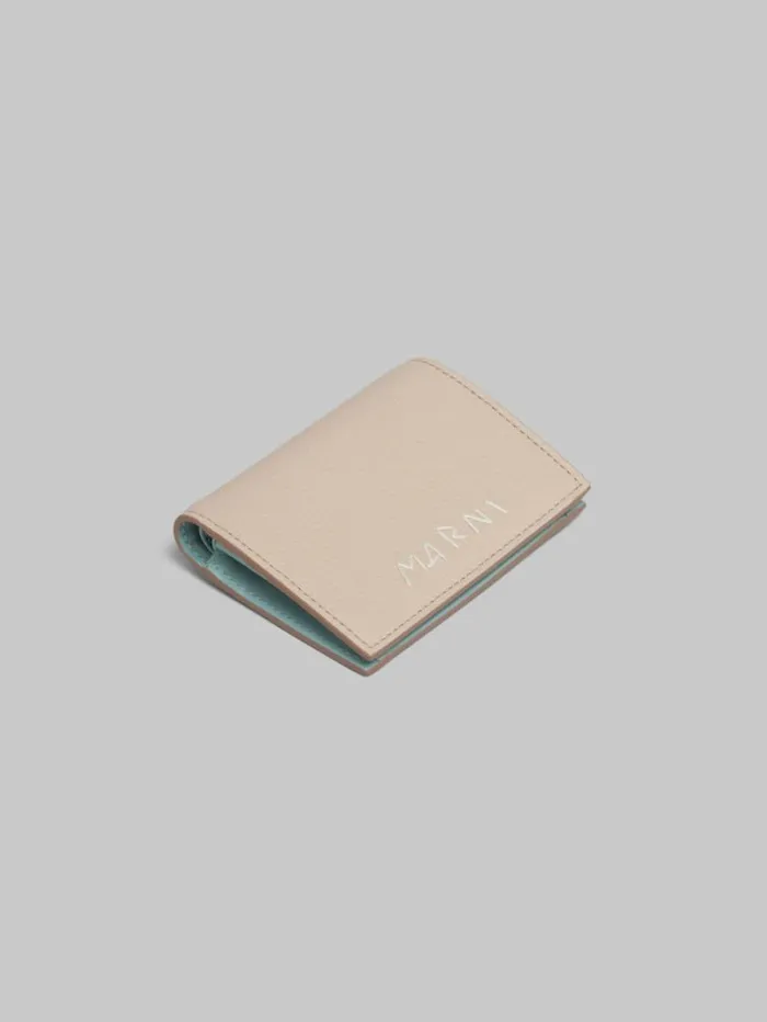 Women Marni Wallets and Small Leather Goods Beige Leather Bifold Wallet With Marni Mending