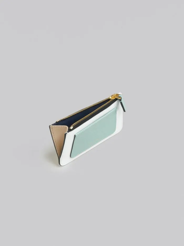 Women Marni Wallets and Small Leather Goods Light Green White And Brown Saffiano Leather Card Case