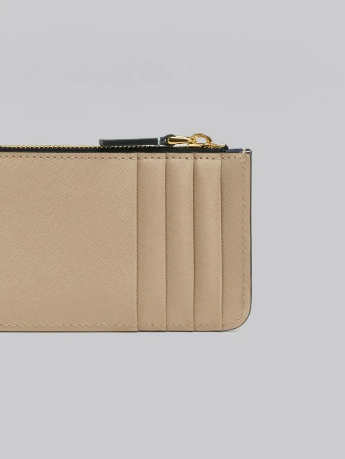 Women Marni Wallets and Small Leather Goods Light Green White And Brown Saffiano Leather Card Case