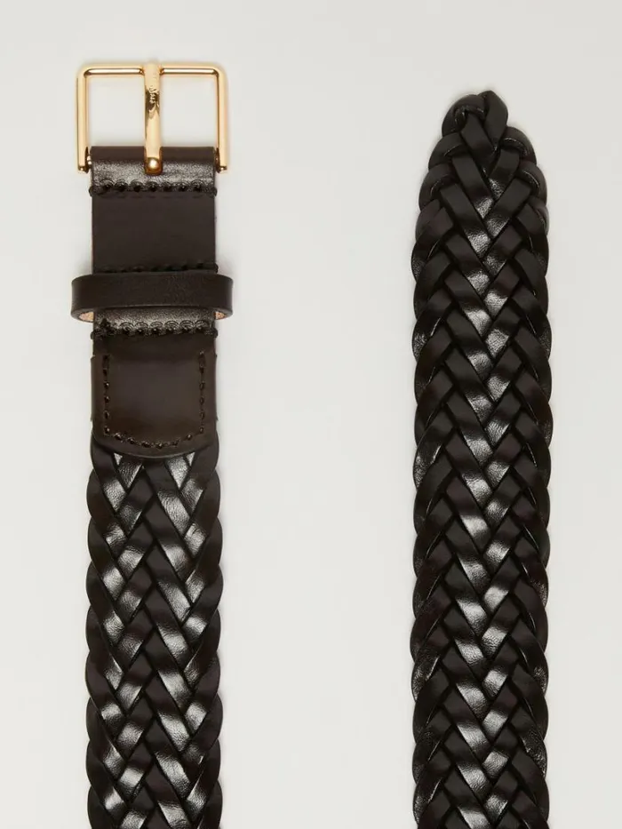 Women Max Mara Belts Woven Leather Belt Dark Bown