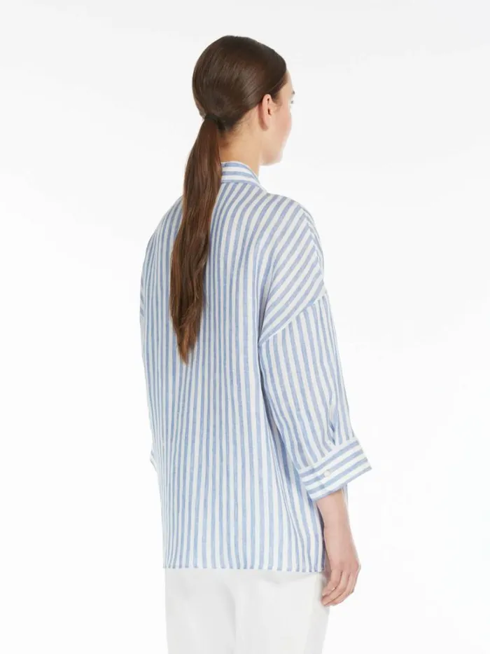 Women Max Mara Blouses Linen Canvas Shirt Light Blue