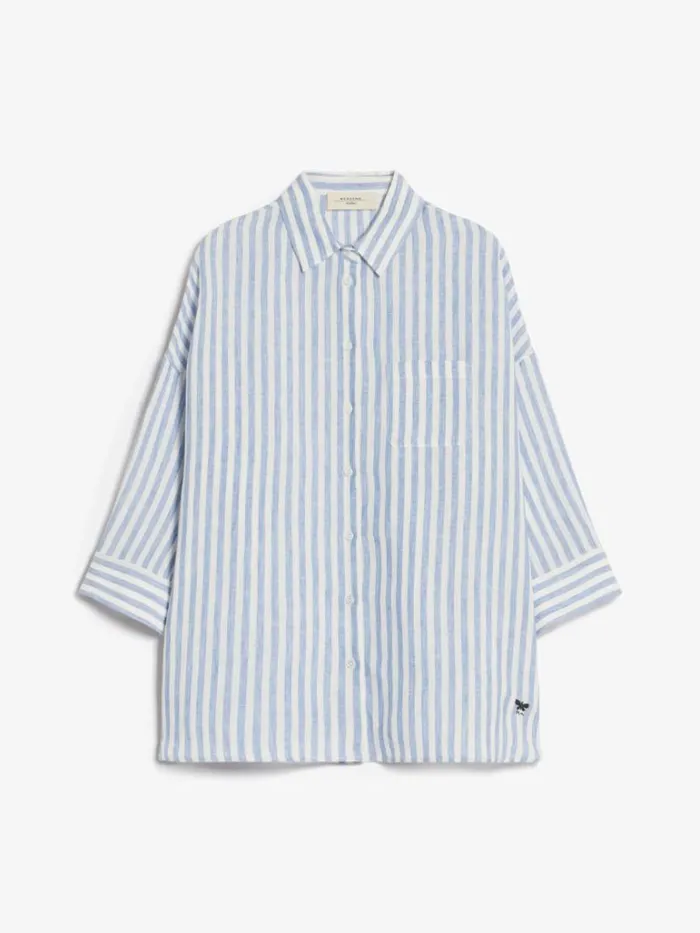 Women Max Mara Blouses Linen Canvas Shirt Light Blue