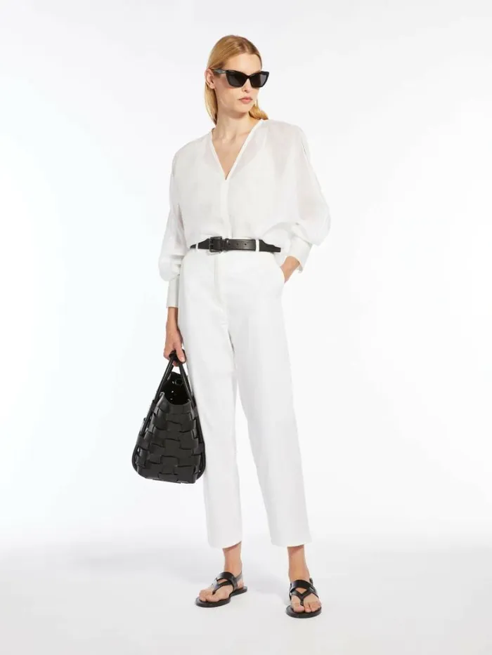 Women Max Mara Blouses Ramie Gauze And Lace Blouse White