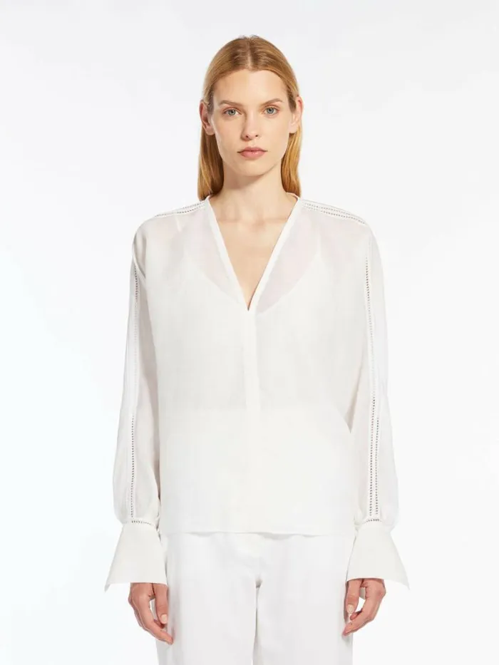 Women Max Mara Blouses Ramie Gauze And Lace Blouse White
