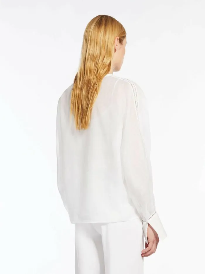Women Max Mara Blouses Ramie Gauze And Lace Blouse White