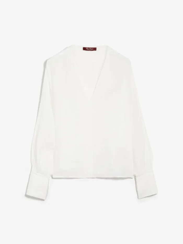 Women Max Mara Blouses Ramie Gauze And Lace Blouse White
