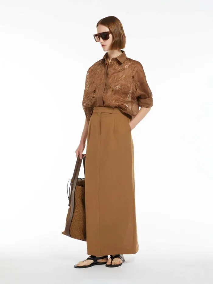 Women Max Mara Blouses Ramie Gauze Tunic Caramel
