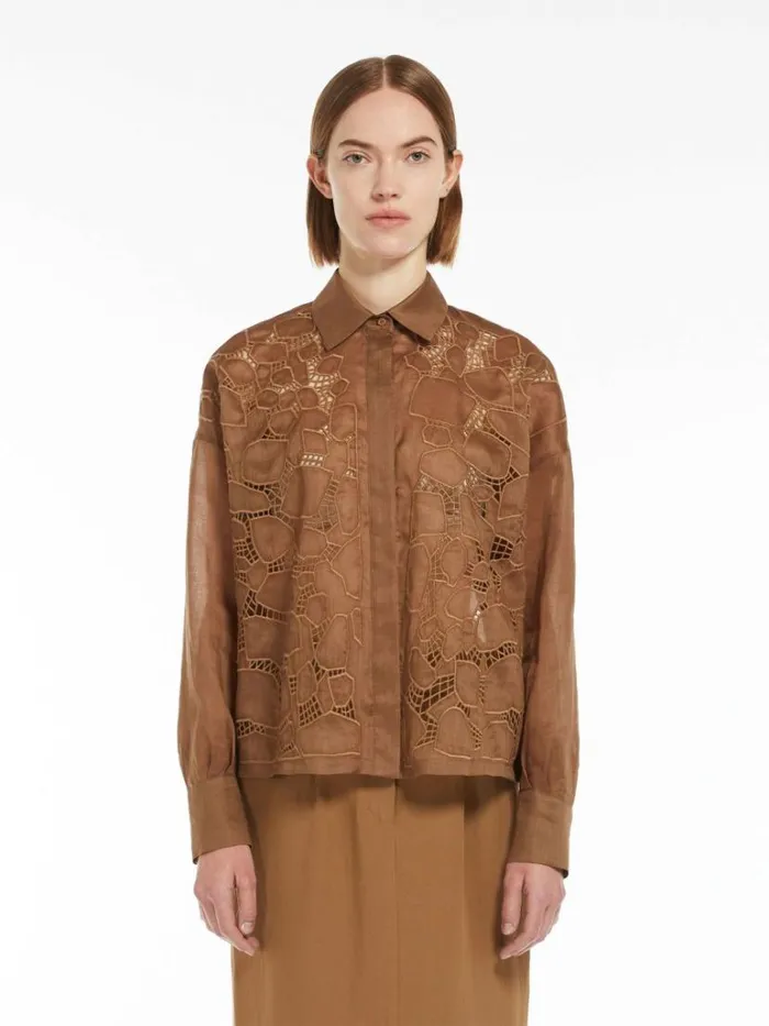Women Max Mara Blouses Ramie Gauze Tunic Caramel