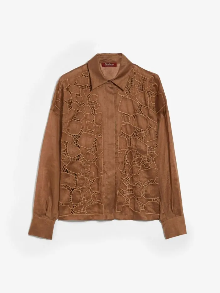 Women Max Mara Blouses Ramie Gauze Tunic Caramel
