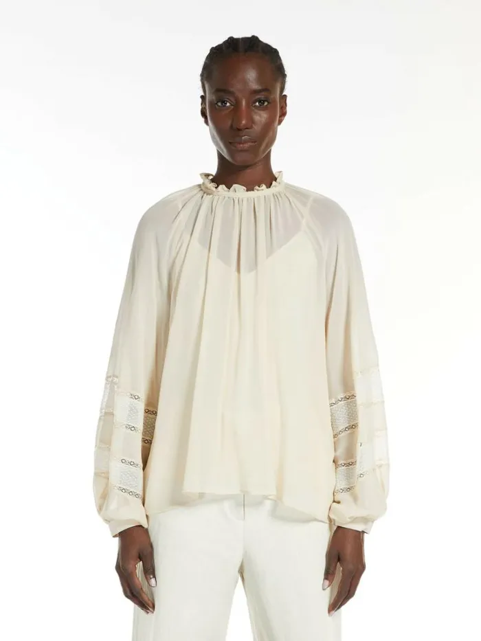 Women Max Mara Blouses Silk Georgette Blouse Sand