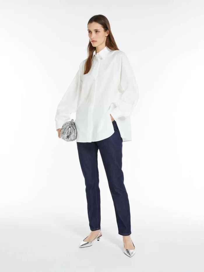 Women Max Mara Blouses Striped Cotton Shirt Optical White