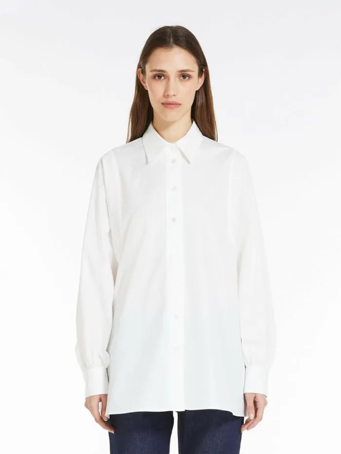 Women Max Mara Blouses Striped Cotton Shirt Optical White