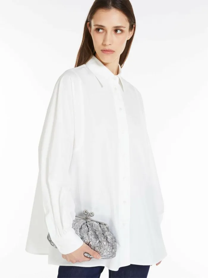 Women Max Mara Blouses Striped Cotton Shirt Optical White