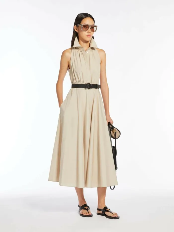 Women Max Mara Dresses Cotton Poplin Polo Dress Beige