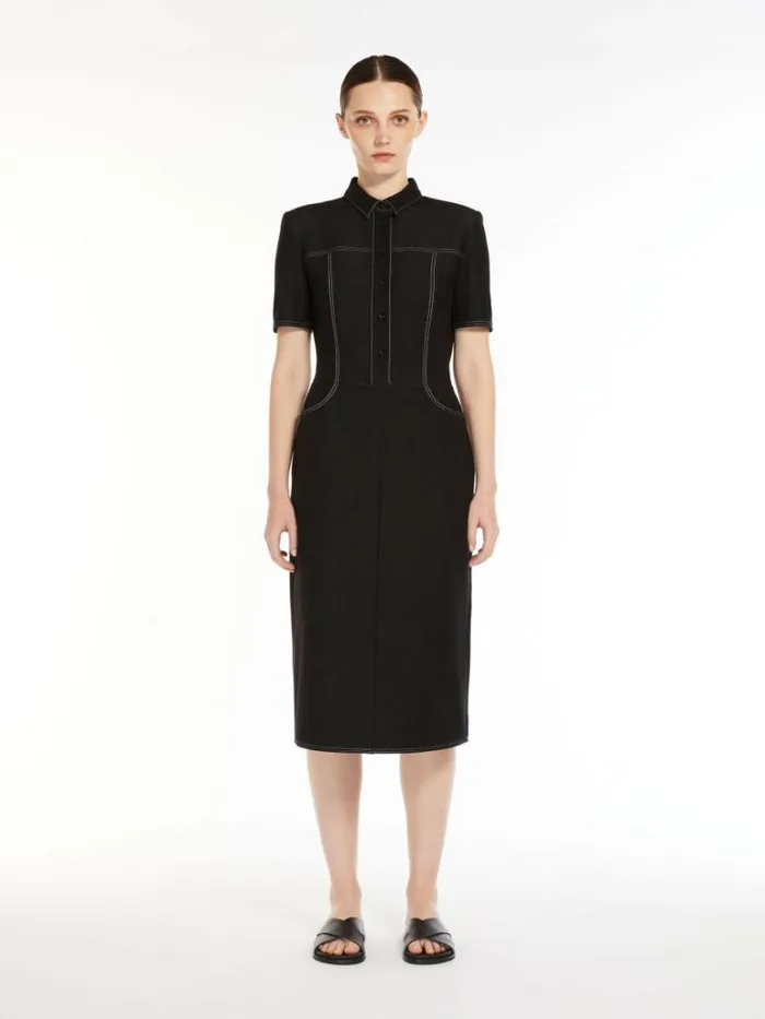 Women Max Mara Dresses Denimlook Jersey Shirt Dress Black