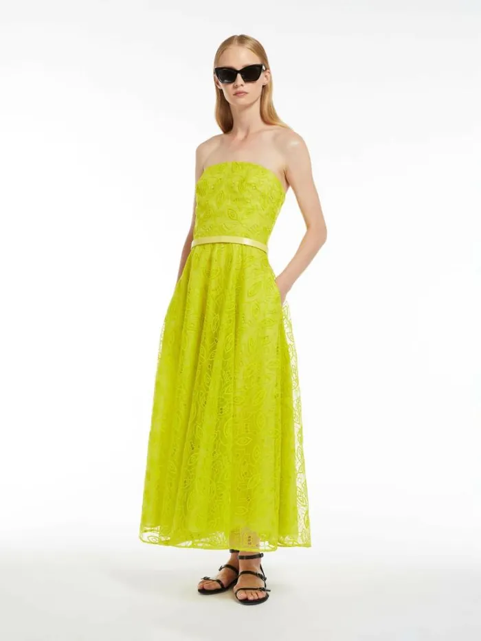 Women Max Mara Dresses Embroidered Organza Bustier Dress Lemon