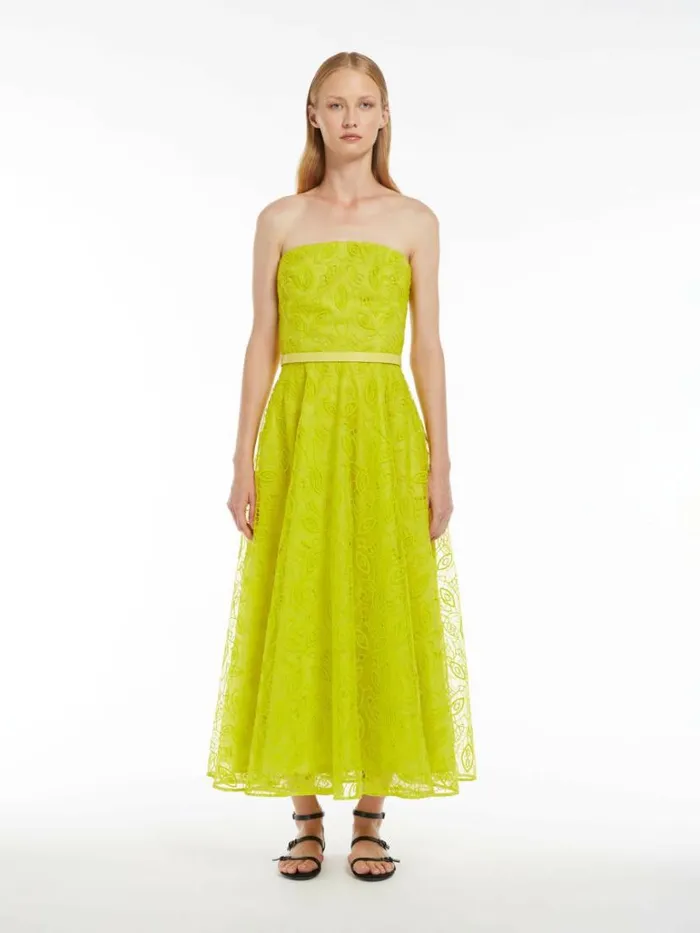 Women Max Mara Dresses Embroidered Organza Bustier Dress Lemon