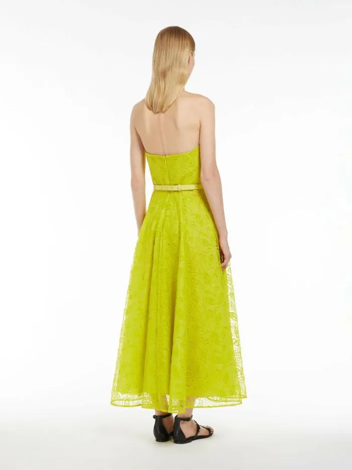 Women Max Mara Dresses Embroidered Organza Bustier Dress Lemon