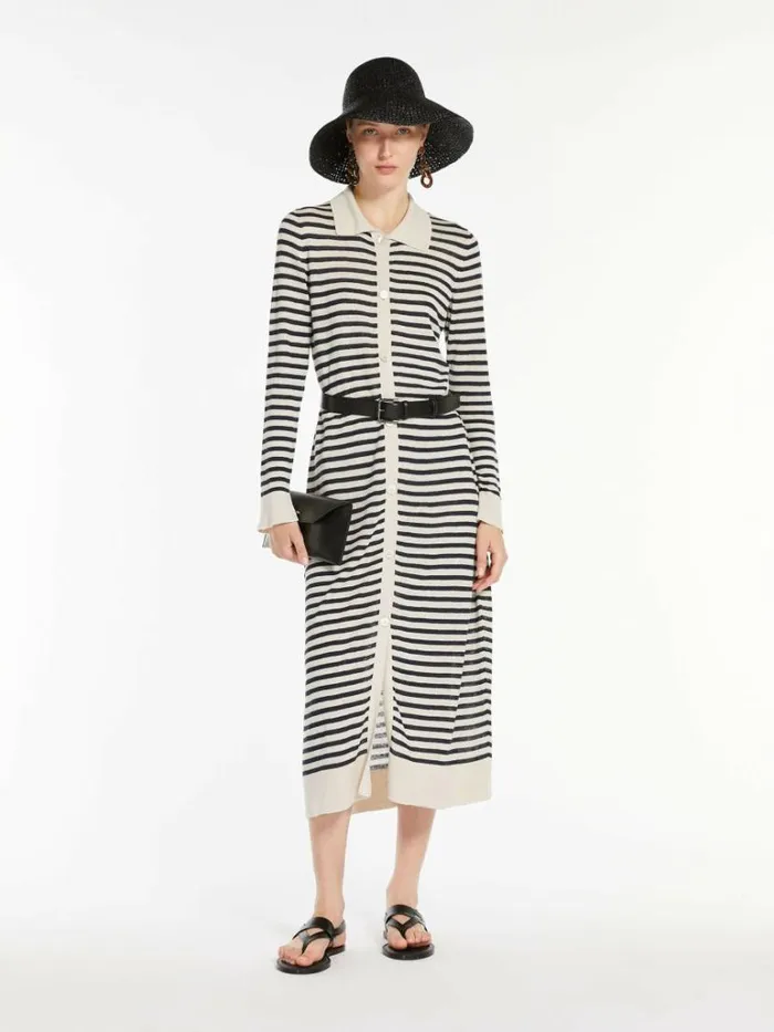 Women Max Mara Dresses Linen Yarn Shirt Dress Ivory