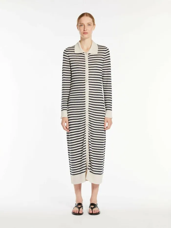 Women Max Mara Dresses Linen Yarn Shirt Dress Ivory